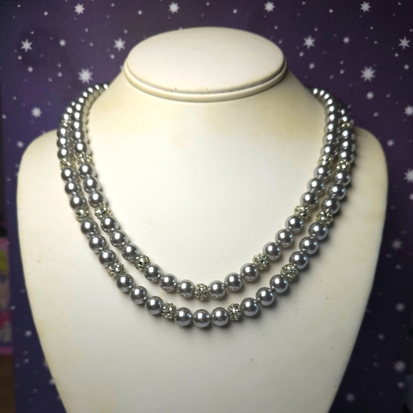 RMN Silver Gray Round Bead Double Strand Necklace - Picture 1 of 7